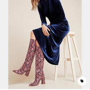 NWOT Jeffrey Campbell Siren Retro Knee-High Pink Snake Print Boots, Size 9